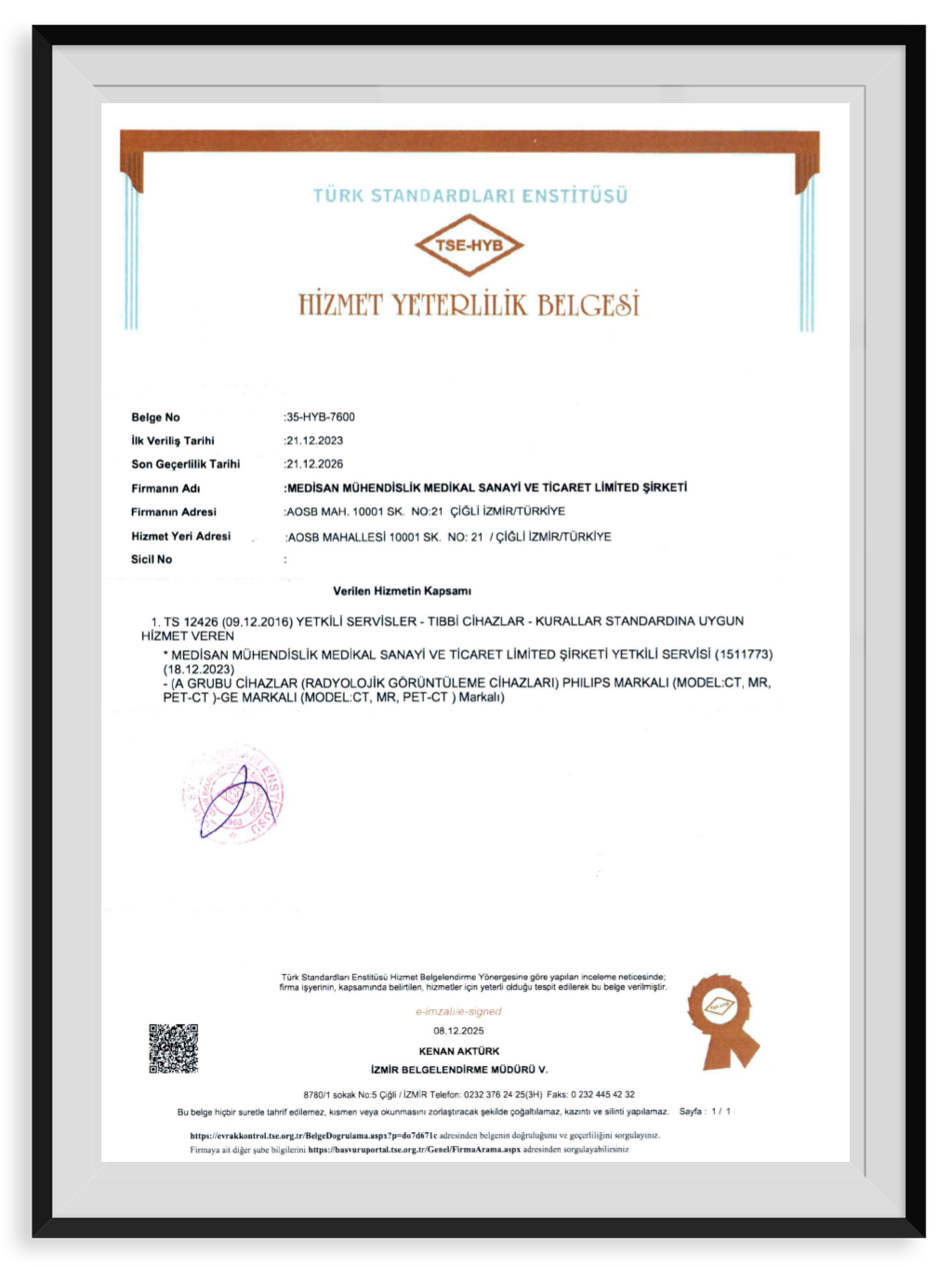 TSE Hizmet Yeterlilik Belgesi